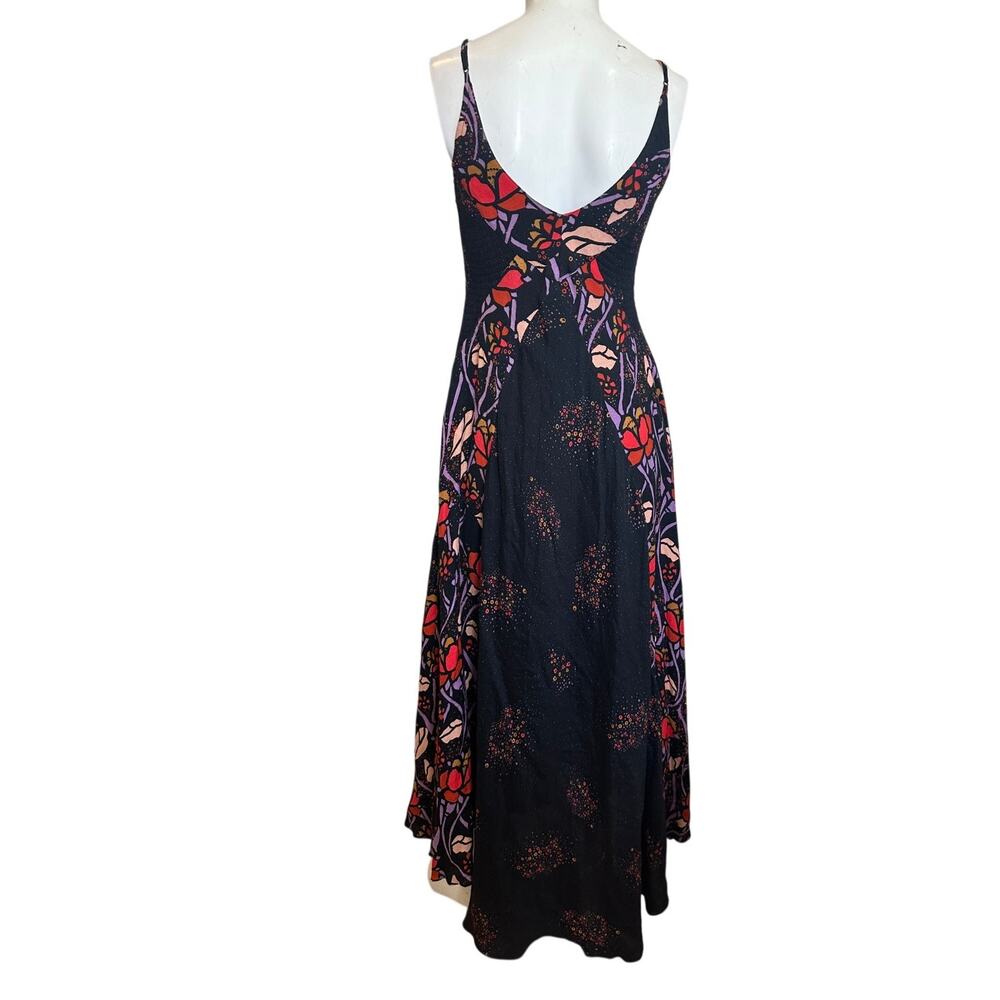 Free People Floral Smocked Maxi Dress XS Black Pink Purple Boho Stretch - Picture 5 of 14